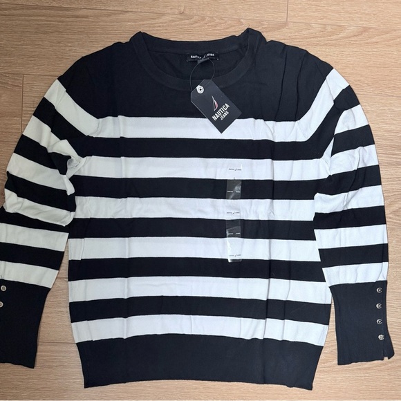 NAUTICA Navy and White Striped Sweater (NWT) - Picture 4 of 8